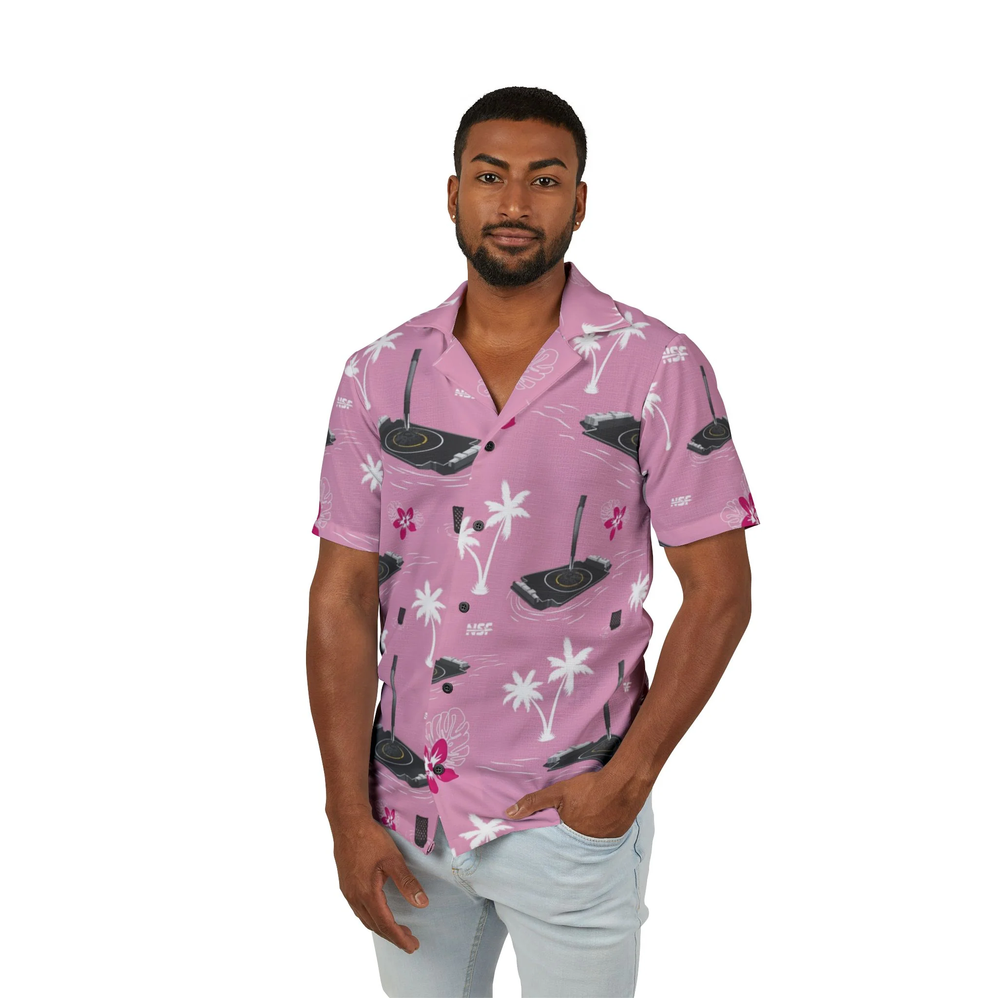Pink Droneship Hawaiian Shirt - Image 3